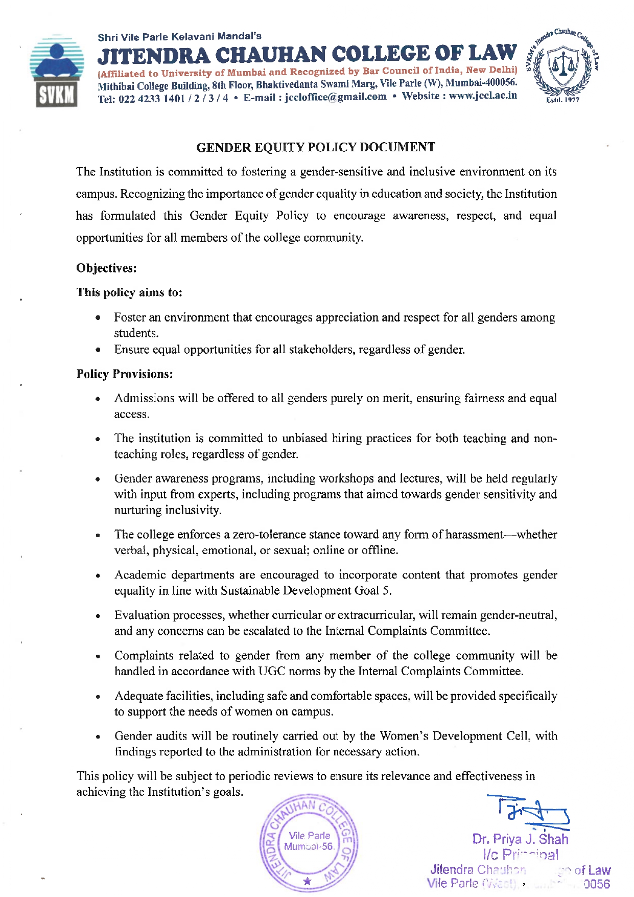 GENDER EQUITY POLICY DOCUMENT